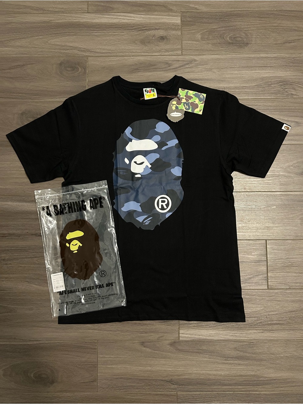BAPE ABC Camo Big Ape Head Black T-Shirt – Navy Blue Camo